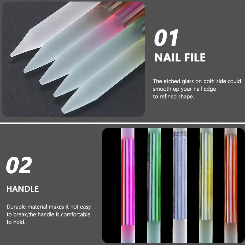 3Pcs Glass Cuticle Pusher Nail File Set Double Sided Crystal Glass Nail Tools Pedicure Precision Cuticle Remover For Manicure