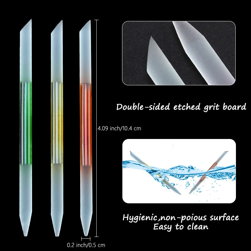 3Pcs Glass Cuticle Pusher Nail File Set Double Sided Crystal Glass Nail Tools Pedicure Precision Cuticle Remover For Manicure