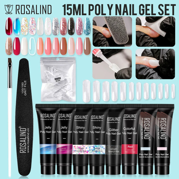 ROSALIND Poly Nail Gel Set 15ML Extension Kit with Nail Tools All For Manicure Building Finger Extension Nail Art Design