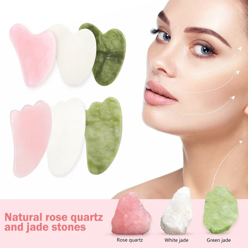 Rose Quartz Face Massager Gua Sha Scraper Natural Jade Stone Skin Care Massager for Body Facial Neck Back Beauty Health Eye SPA