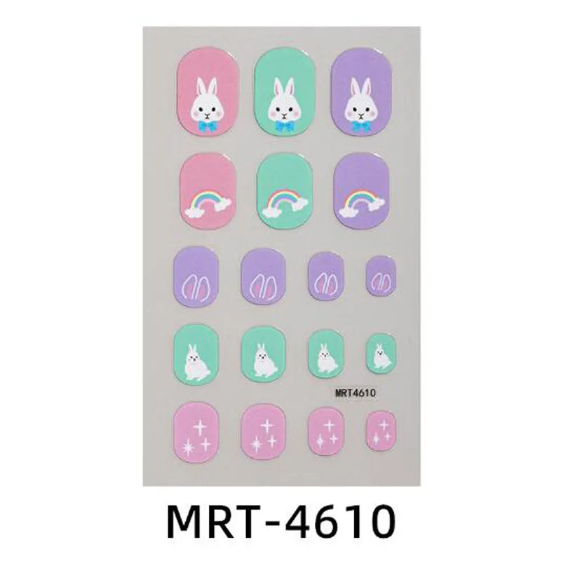 Girls Cute Nail Stickers Little Princess Children's Nail Wraps Tips Kids DIY Nail Art Decors Adhesive Cartoon Animal Fake Nails