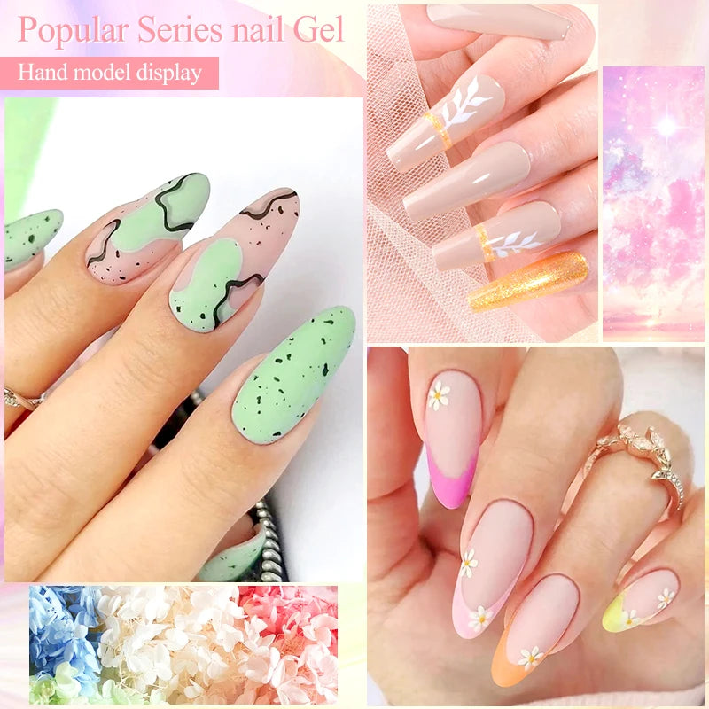 6Pcs Gel Nail Polish Set Spring Summer 6 Colors Blue UV LED Nail Art Gel Kit Semi Permanent Varnishes Base Top Coat Manicure