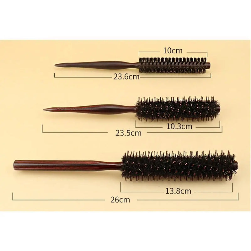 Anti Static Boar Bristle Hair Round Brush Blow Drying Brush Styling Hair Brush with Wooden Handle Hair Curly Comb Hair Brush