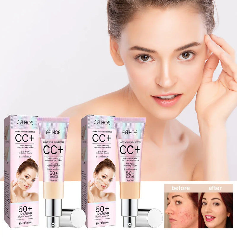 30ML CC Cream Natural Concealer Liquid Foundation Waterproof Long Lasting Isolation BB Cream Brightening Oil-control Base Makeup