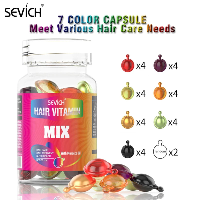 Sevich Mix Hair Vitamin Capsule 30pcs/bottle Keratin Repair Damaged Hair Complex Oil Moroccan Anti-hair Loss Products Hair Care