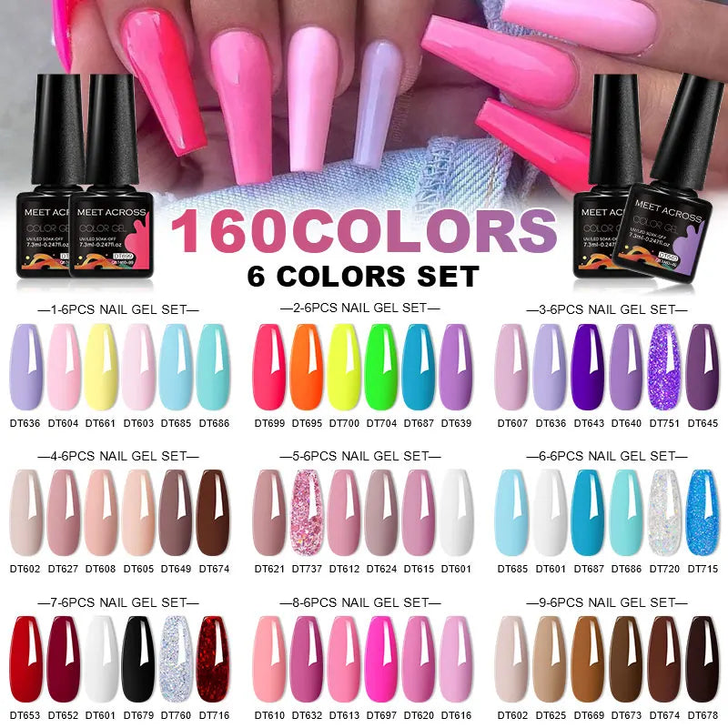 6pcs Gel Nail Polish Set,Summer Nails Macaron Fluorescent Color Gel Polish Set,Semi Permanent Varnish Nail Supplies Manicure