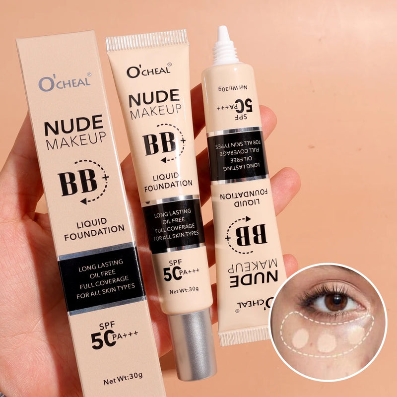 Matte BB Cream Liquid Foundation Waterproof Lasting Oil-Control Full Coverage Acne Spot Dark Circle Concealer Cream Face Makeup