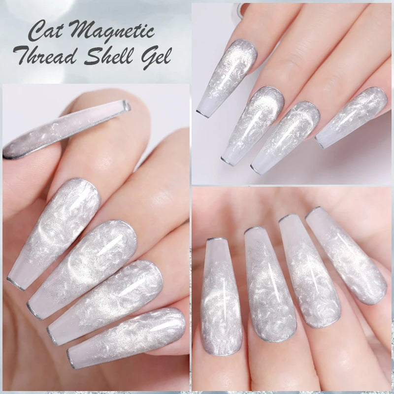 LILYCUTE 2/3PCS Shell Thread 9D Cat Magnetic Gel Nail Polish Semi Permanent Shiny Pearl Shell  Thread Pattern For Manicure Set