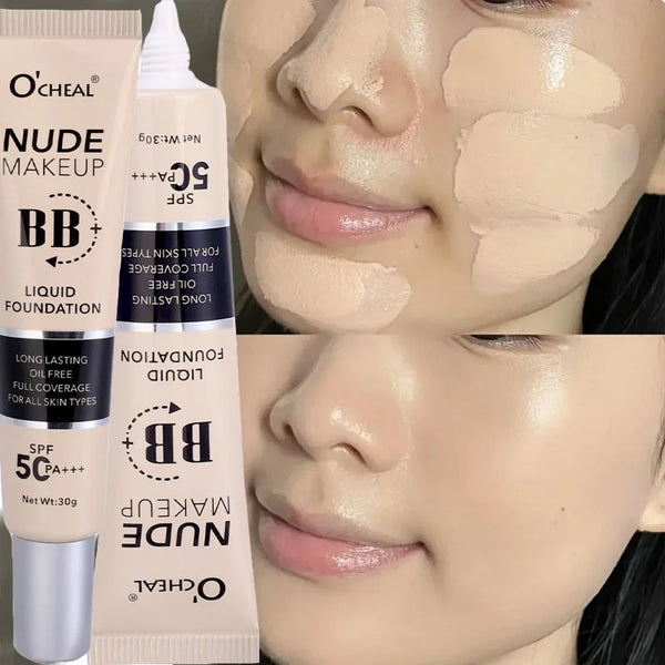 Matte BB Cream Liquid Foundation Waterproof Lasting Oil-Control Full Coverage Acne Spot Dark Circle Concealer Cream Face Makeup