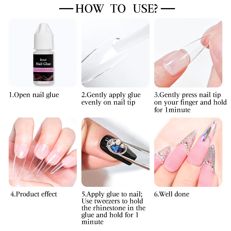 1/3PCS Fast Dry Nail Glue For 3D Rhinestone Decorations False Nail Tips Adhesive Acrylic Nails Art For Manicure Extension Tools