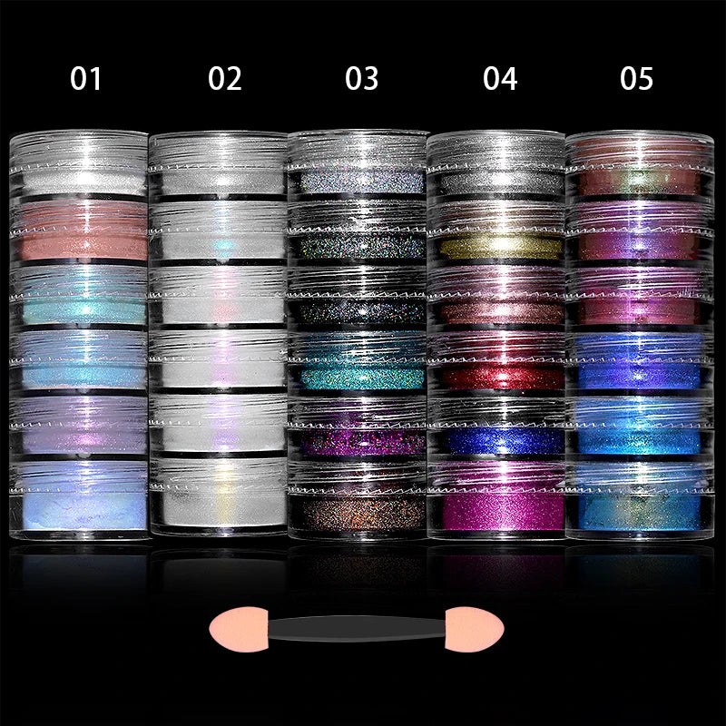 6Box/Set Aurora Pearl White Nails Powder Shell Mirror Pigment Chrome Effect Rubbing Dust Gel Polish DIY Nail Manicure Decoration