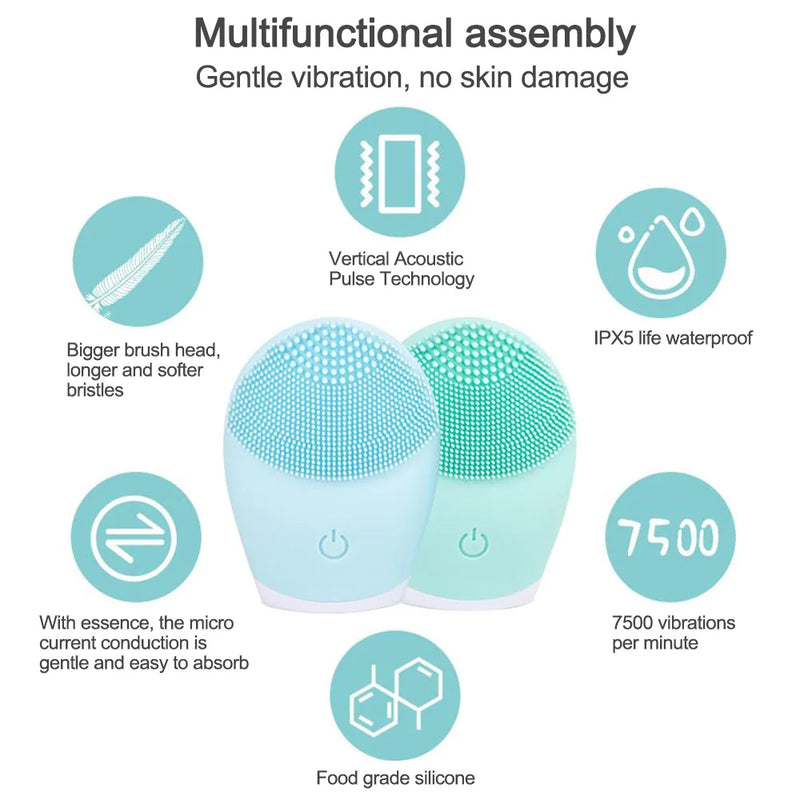 Electric Silicone Facial Brush Cleansing Skin Massager Face Brush Vibration Sonic Cleanser Deep Pore facial brush machine