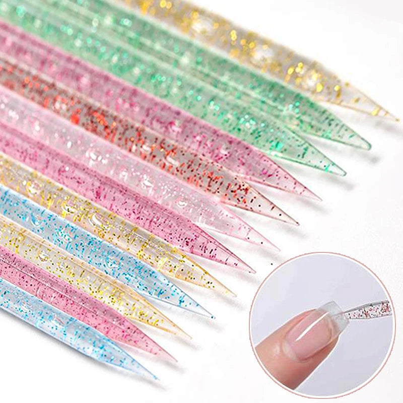 100/50Pcs Reusable Nail Art Cuticle Pusher Acrylic Double Sided Nail Sticks  Crystal Glitter Pedicure Nails Care Manicures Tools