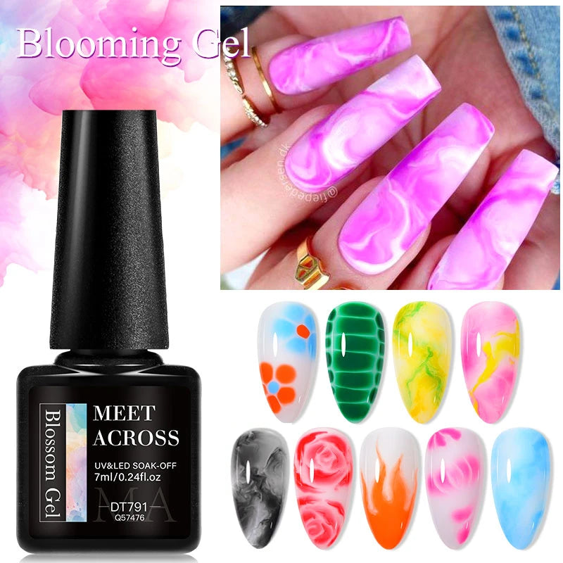 MEET ACROSS Clear Blooming Gel 7ml UV LED Gel Nail Polish Soak Off Nail Art Spreading Effect Marble Nail Polish Gel Paint