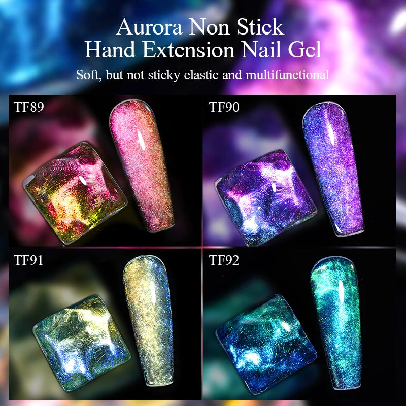 MEET ACROSS 2/14Pcs/Set Aurora Non Stick Hand Solid Extension Gel Nail Polish Soak Off Hard UV LED Finger Extension Varnishes