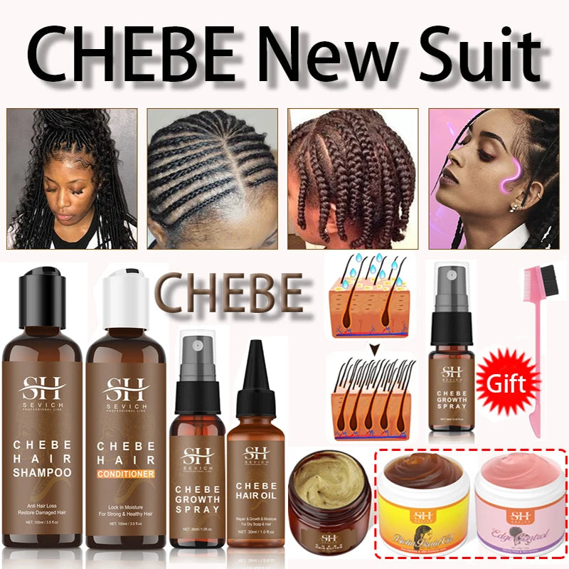 Chebe New Set African Traction Alopecia Treatment Crazy Hair Growth Oil Spray Edge Control Hair Styling Braiding Gel Wax Sevich