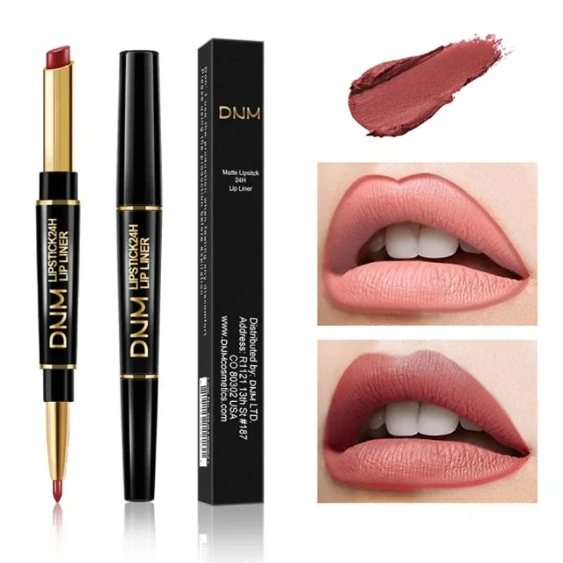 Double Ended Matte Lipstick Women Lip Liner 2 in 1 Makeup Matte Lipstick Durable Waterproof Nude Red Lipstick Lips Cosmetics New