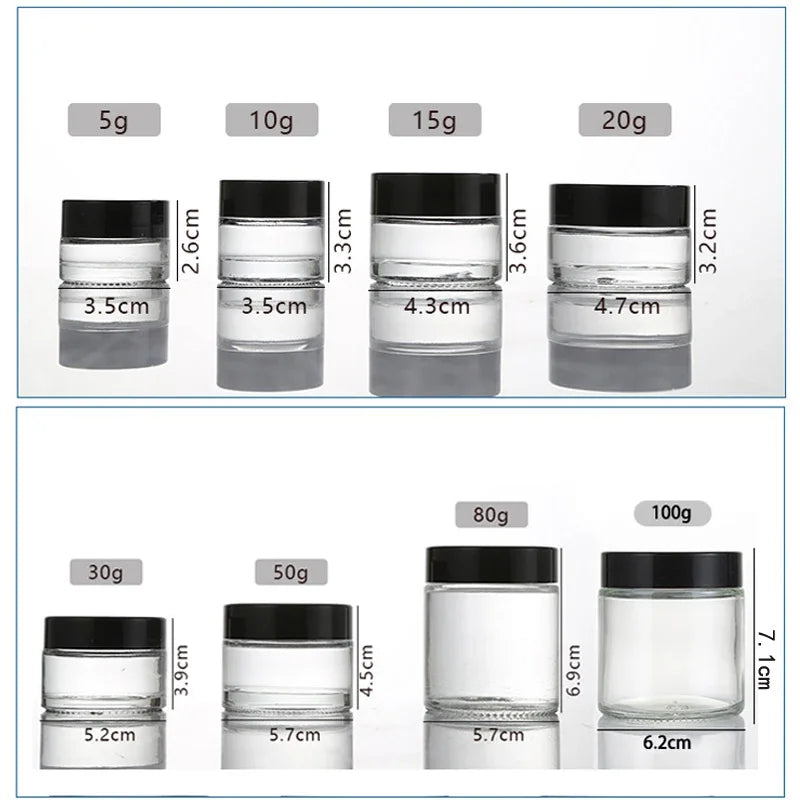 5g-100g Amber Round Glass Jars Pots With Inner Liners & Lids Vials For Lip Balm Lotion Cream Eye shadow Nail Powders Candle jar