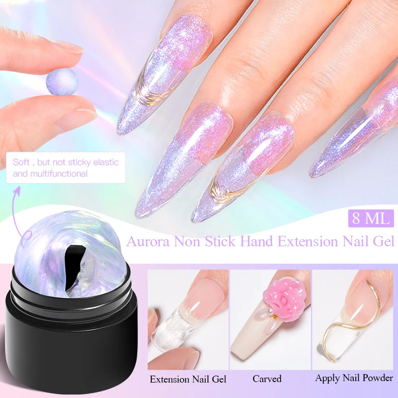 MEET ACROSS 2/14Pcs/Set Aurora Non Stick Hand Solid Extension Gel Nail Polish Soak Off Hard UV LED Finger Extension Varnishes