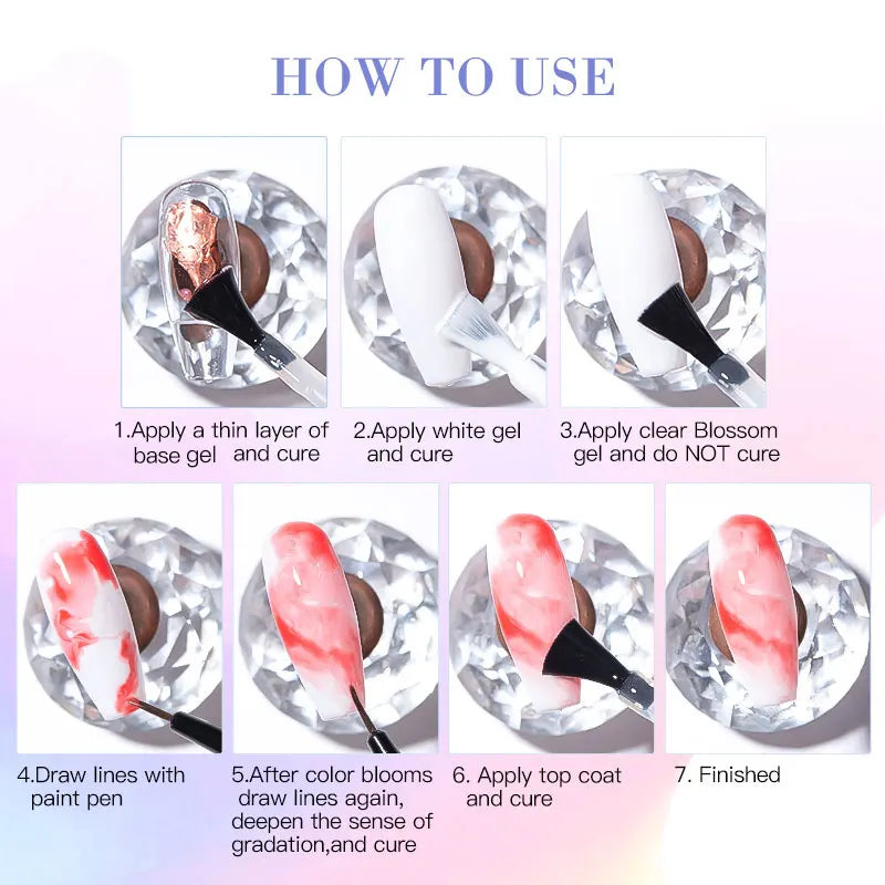 MEET ACROSS Clear Blooming Gel 7ml UV LED Gel Nail Polish Soak Off Nail Art Spreading Effect Marble Nail Polish Gel Paint