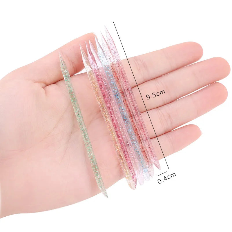 100/50Pcs Reusable Nail Art Cuticle Pusher Acrylic Double Sided Nail Sticks  Crystal Glitter Pedicure Nails Care Manicures Tools