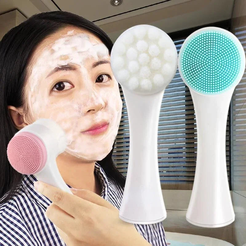 3D Face Cleaning Massage Brushes Silica Gel Brush Double Sided Facial Cleanser Blackhead Removing Pore Cleaner Exfoliating