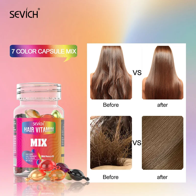 Sevich Mix Hair Vitamin Capsule 30pcs/bottle Keratin Repair Damaged Hair Complex Oil Moroccan Anti-hair Loss Products Hair Care