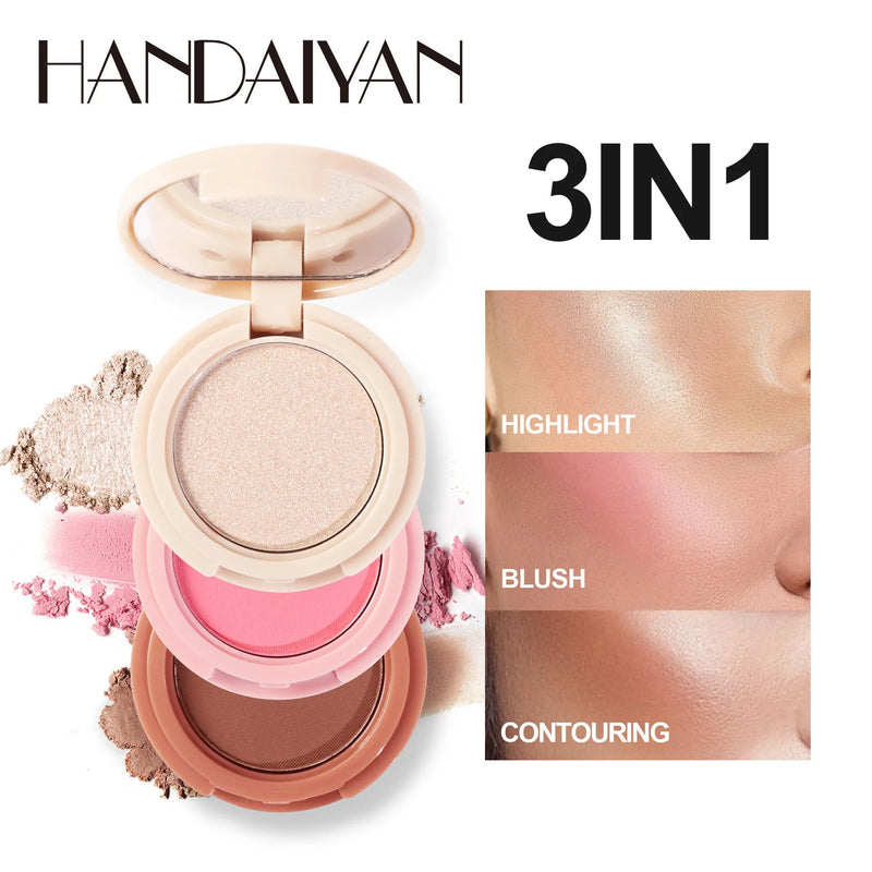 3 In 1 Matte Highlighter Contouring Blush Palette Pearly Shiny Eyeshadow Multifunctional Face Makeup Palette Female Cosmetic