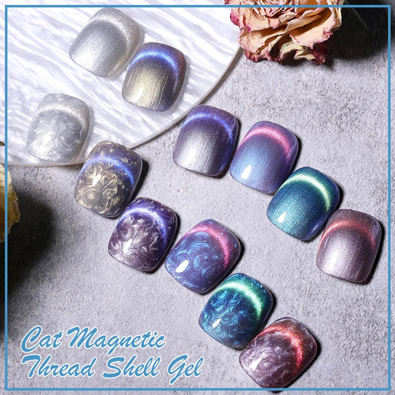 LILYCUTE 2/3PCS Shell Thread 9D Cat Magnetic Gel Nail Polish Semi Permanent Shiny Pearl Shell  Thread Pattern For Manicure Set