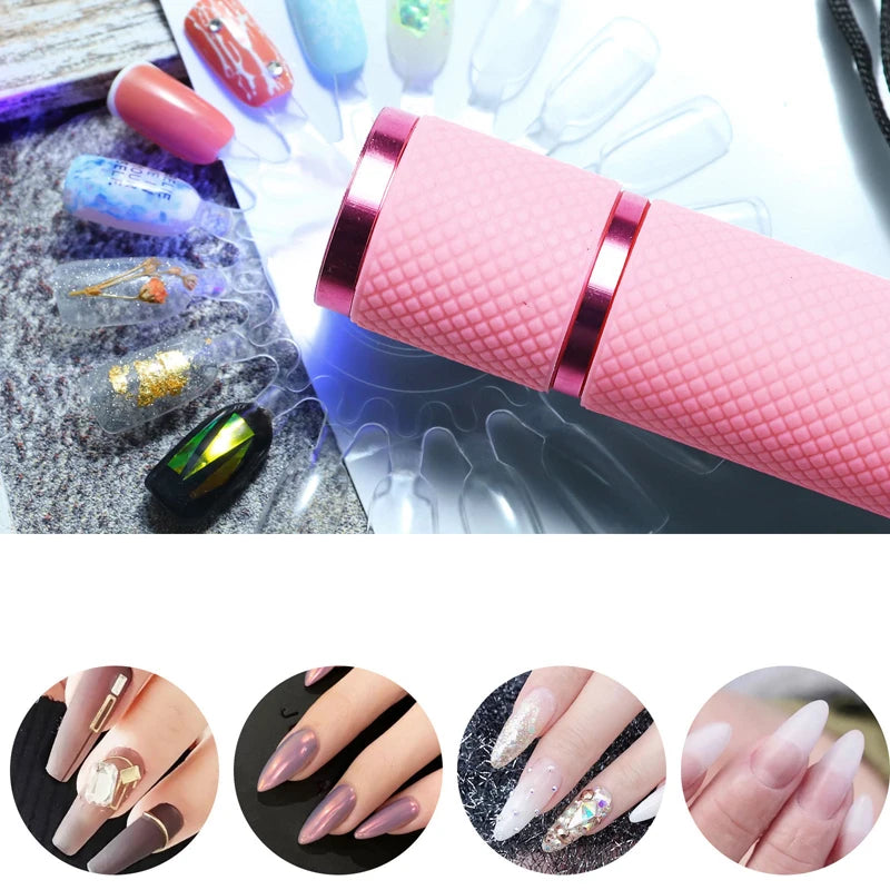 Mini 9 LED Flashlight Nail Dryer UV Light Lamp 4-cOLORS Nail Gel Polish Lamp Fast Drying Potable Hand Held Machine Lamp TD012