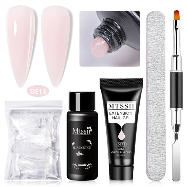 Mtssii 20ml Extension Nail Gel Set Full Manicure Kit Nude Pnk White Quick Extension Nails Building Fingertips Tools Set