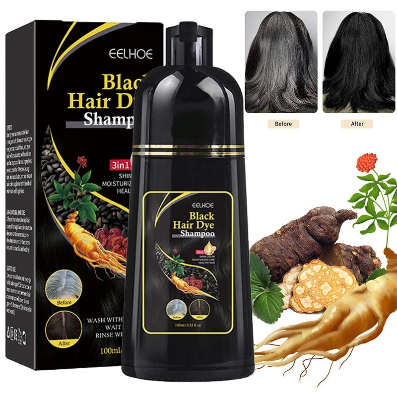 100ml natural dye shampoo for hair, Lasting black hair dye shampoo 3 in 1 White Hair Darkening, For Grey Hair, dark Brown Black