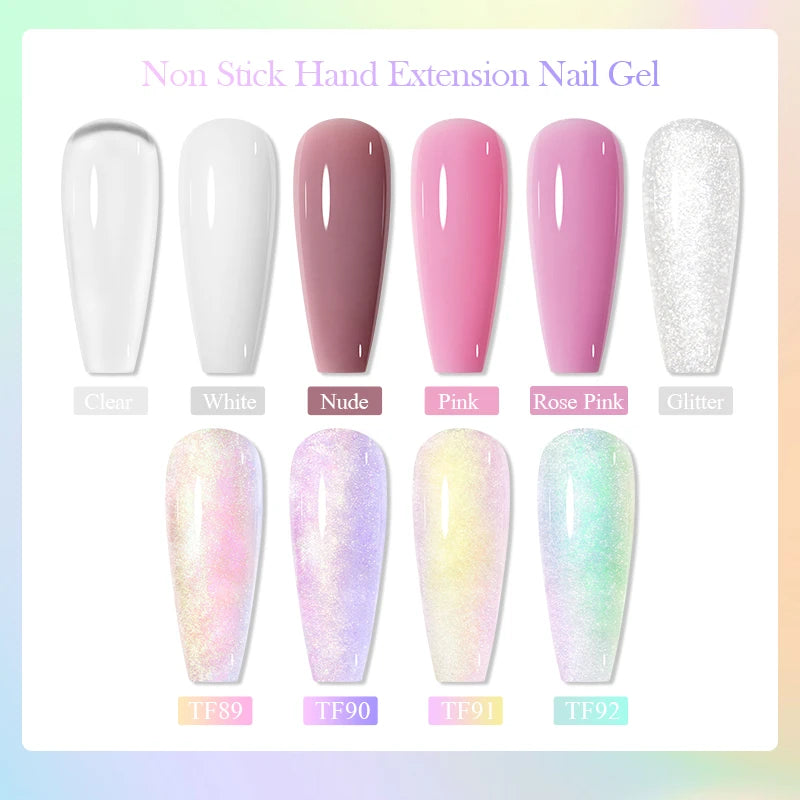 MEET ACROSS 2/14Pcs/Set Aurora Non Stick Hand Solid Extension Gel Nail Polish Soak Off Hard UV LED Finger Extension Varnishes