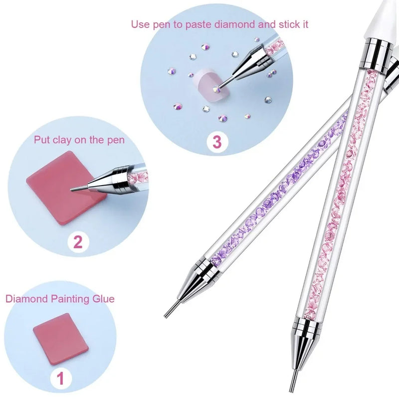 Nail Art Dual Heads Acrylic Design Metal Dotting Wax Pen Rhinestones Gem Picking Picker Manicure Drill Pencil Silicone Head Tool