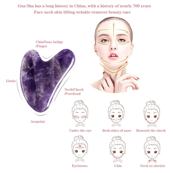 Natural Amethyst Jade Gua Sha Gouache Scraper Massager for Face Thin Face Skin Lifting Facial Scraper Beauty SPA Skin Care Tools