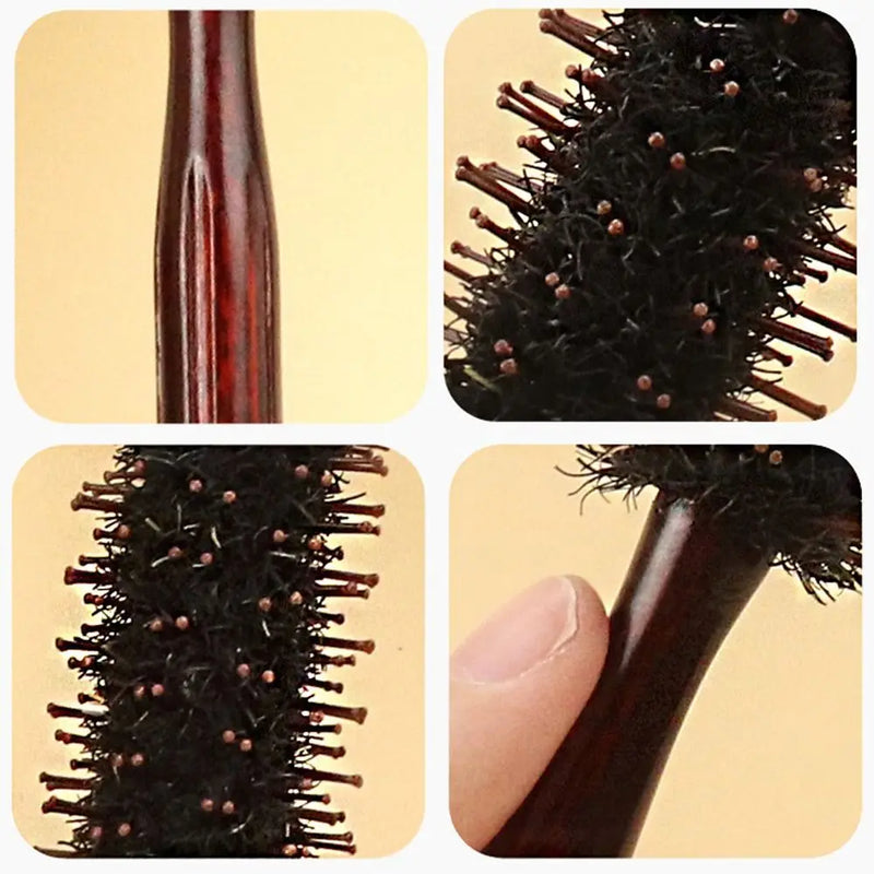 Anti Static Boar Bristle Hair Round Brush Blow Drying Brush Styling Hair Brush with Wooden Handle Hair Curly Comb Hair Brush