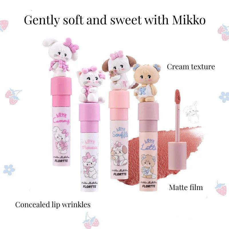 FLORTTE/MIKKO Lip Glaze Co Branded Milk Cake Lip Cream Lasting Non Stick Cup Lip Mud Brightening Matte Lipstick Women Cosmetics