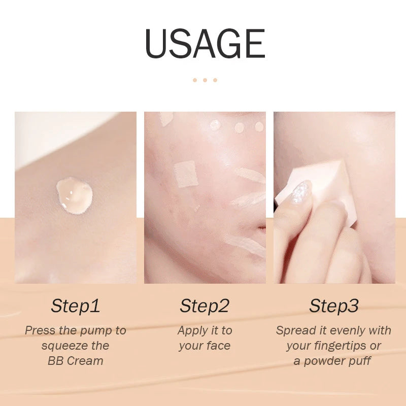 BB Cream Full Cover Face Base Liquid Foundation Makeup Waterproof Lasting Face Concealer Whitening Cream Korean Makeup Cosmetic